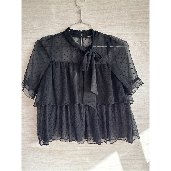 Zara Tops - Zara layered Swiss dot blouse Sheer Fabric Bow Neckline  Small